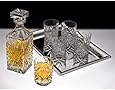 DUBLIN CRYSTAL 8 PIECE WHISKEY SET - Includes One Decanter, 6 DOF Glasses, and one Silver Plated Tray.