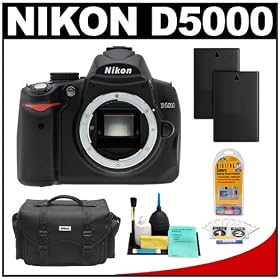 Nikon D5000 Digital SLR Camera Body with Two (2) Spare EN-EL9 Batteries + Case + LCD Protectors + Cleaning Kit