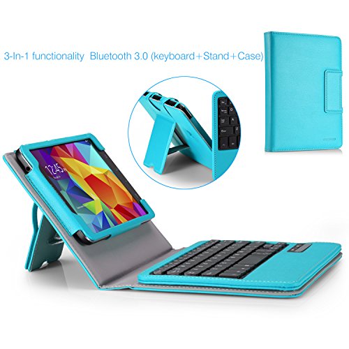 MoKo Samsung Galaxy Tab 4 7.0 / Tab 4 Nook 7 2014 Case - Wireless Bluetooth Keyboard Cover Case Stand, Light BLUE (WILL NOT Fit Samsung Galaxy Tab 3 7.0)