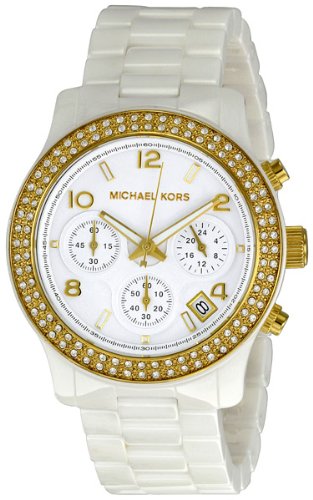 Michael Kors Watches Michael Kors Ladies White Ceramic Runway with Gold Glitz