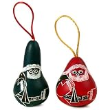 Set of Two Santa Gourd Christmas Ornaments Fair Trade Hand Made Peru