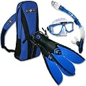 US Divers Sideview Mask, Total Dry Snorkel, and Split Fin Adult Set with Bag