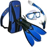 US Divers Sideview Mask, Total Dry Snorkel, and Split Fin Adult Set with Bag