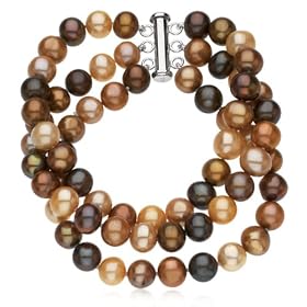 triple strand chocolate pearl bracelet