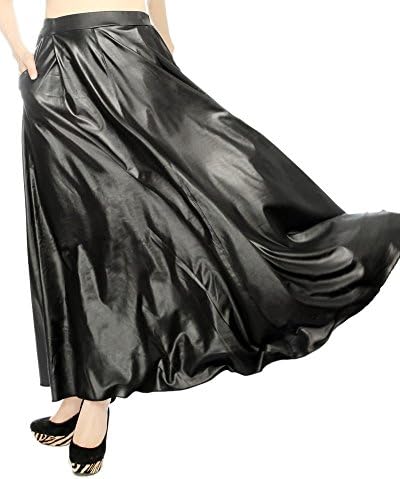 Women's Faux Leather/Solid/Printed Maxi Long Skirt (One Size, Faux Leather)