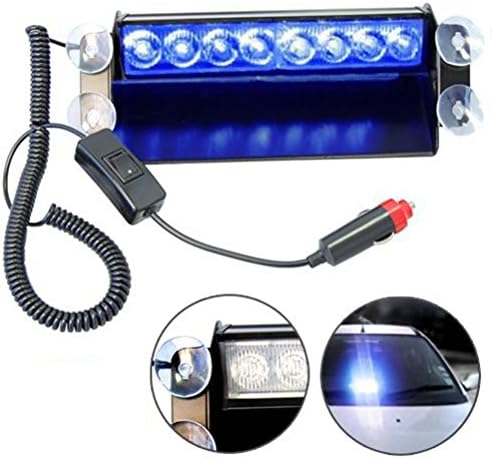 Tesoar Truck Car Warning Light 8 led 6 Flashing Mode Emergency Vehicle Dash Warning Strobe Flash Light Blue With Suction For Interior Roof / Dash / Windshield