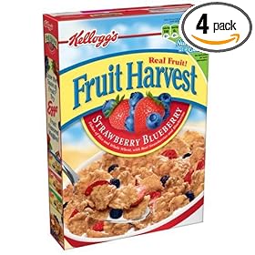 Kellogg's Fruit Harvest Cereal, Strawberry Blueberry, 12.2-Ounce Boxes (Pack of 4)