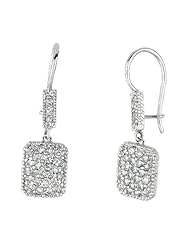 1 Carat Diamond Rectangular Cluster Drop Earrings 14K White Gold
