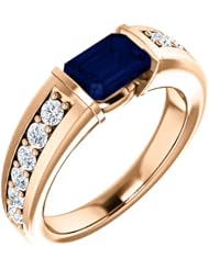 14K Rose Gold 7.00x5.00mm Emerald Cut Sapphire and Diamond Ring -- LIFETIME WARRANTY