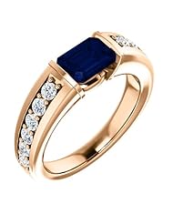 18K Rose Gold 7.00x5.00mm Emerald Cut Sapphire and Diamond Ring -- LIFETIME WARRANTY