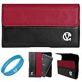 Red & Black Portola Leather Carrying Holster with Fixed Belt-Clip and Magne ....