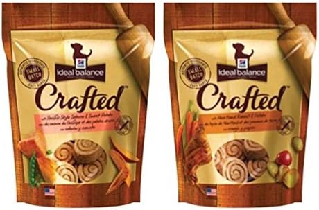 Hill's Ideal Balance Crafted Grain Free Soft Baked Dog Treat 2 Flavor Variety Bundle: (1) Hill's Crafted Pacific Style Salmon Sweet Potato, and (1) Hill's Crafted Heartland Rabbit Potato, 8 Oz. Ea.
