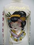 ED HARDY CHRISTIAN AUDIGIER GEISHA POLO SHIRT RHINESTONE WOMEN LONG SLEEVE STYLE #WLPGEIR068 WHITE