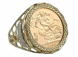 Image of 9ct Gold Gents 301736/000/305 Diamond Set Sovereign Coin Ring