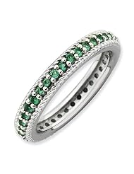 Sterling Silver Stackable Expressions Polished Created Emerald Eternity Rin