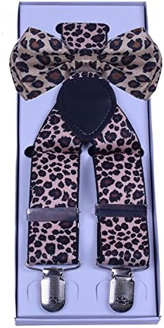 SUNNY OECAN Bow Tie and Suspenders Set Adjustable with Gift Box Leopard