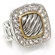 Two Tone and Rhinestone Square Stretch Fashion Ring