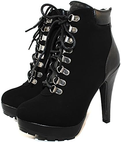Lilianna CAITLYN Women's High Heel Ankle Boots (8, Black Nubuck)