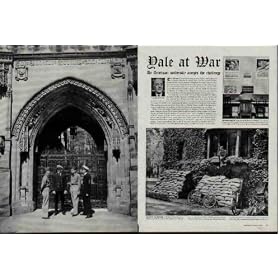 YALE at War, An American University accepts the challenge. The lifeblood of a university is young men. Today, with millions of young men entering the armed forces, American universities are faced with the critical problem of keeping alive. One of those doing most to solve its problem and serve the nation is Yale, which in its 241 years of existence has sent men to every American war. In 1917, university men left in a body to get into the war. Today the situation is different. It is different not because university men are slackers, but because they are being trained for specific valuable work. This training is given under the Yale Plan, formulated by Yale's President Charles Seymour and Professor Elliot Dunlap Smith, and has received the full approval of the Army and Navy. Under it, students continue to study through the summer to complete the normal four year course in two and two-thirds years, adding special military and physical training to their studies. They graduate as members of the Army, Navy, or Marine Corps, or with a background in science, engineering and medicine which they will enlarge upon to aid our war effort. ..... 1942 LIFE Magazine Article, A2175. 19420601.