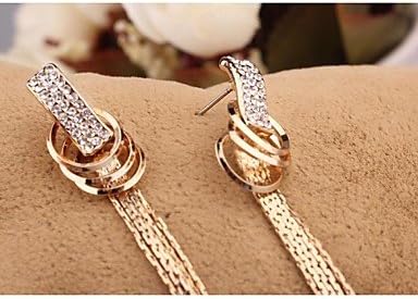 BST Fashion Korea Long Tassels Imitation Diamond 18K Gold Plated Stud Earrings for Women in Jewelry