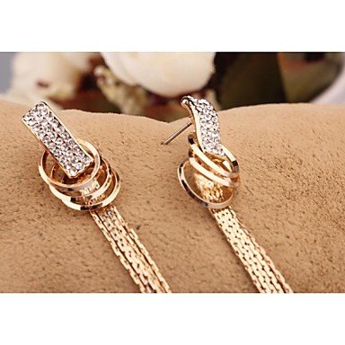 BST Fashion Korea Long Tassels Imitation Diamond 18K Gold Plated Stud Earrings for Women in Jewelry