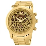 Breda Women's 2308-Gold/Leopard Jordan Oversized Boyfriend Leopard Dial Watch
