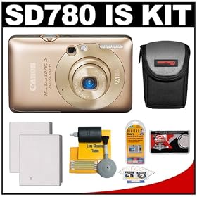 Canon PowerShot SD780 IS Digital ELPH Camera (Gold) + Batteries + Accessory Kit