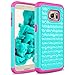 RANZ SAMS7-SPFPD Galaxy S7 Case, Spot Diamond Studded Bling Crystal Rhinestone Dual Layer, Hybrid Cover Silicone Rubber Skin Hard Case - Hot Pink/Turquoise