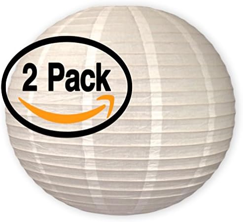 (2 Pack) 30" Round Japanese Chinese Paper Lantern - Hanging Light Lantern - Soft Ivory White With Ribbed Ivory Accent (bulb and wiring not included)