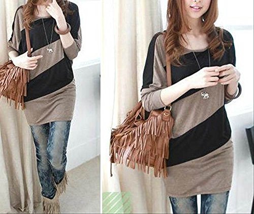 【 スマイズ スマイル 】 Ｓｍａｉｄｓ×Ｓｍｉｌｅ きれいめ かわいい バイカラー 長袖 トップス レディース 大人 女性用 大きい サイズ 春服 秋服 冬服 フリル チェニック　グレー コーヒー