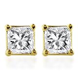  : 10k Yellow Gold, Princess-Cut, Diamond Stud Earrings (1 cttw, IJK Color, I2-I3 Clarity)