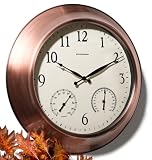 Strathwood 24-Inch Radio Controlled Indoor/Outdoor Clock with Thermometer and Humidity Gauge, Copper Finish