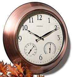 Strathwood 24-Inch Radio Controlled Indoor/Outdoor Clock with Thermometer and Humidity Gauge, Copper Finish