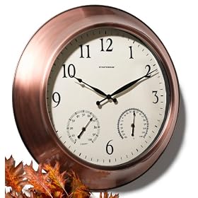 Strathwood 24-Inch Radio Controlled Indoor/Outdoor Clock with Thermometer and Humidity Gauge, Copper Finish
