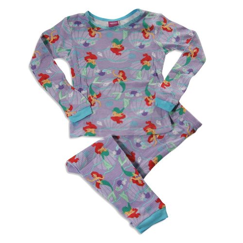 Ariel by Disney Fairies - Girls Long Sleeve Thermal Ariel Pajamas, Lavender (Size 6)