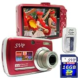 SVP Xthinn-737 Red 7MP 3x Optical zoom 3-inch LCD Digital Camera + FREE 16GB High Speed SD Memory Card & AA Rechargeable Set