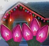 Set Of 25 Transparent Pink C9 Christmas Lights Green Wire 25'