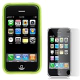Green Durable Soft Gel Skin Cover Case + Clear Full LCD Screen Protector for AT&T Apple Iphone 3G, Iphone 3G S 3GS Smartphone By GTMax