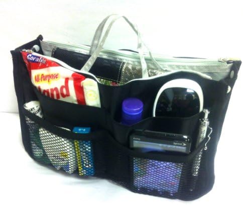 Marley Black with Grey Interior Handbag Purse Travel Cosmetic Make-Up Tote Travel Bag Organizer Insert Dimensions: L 11" x H 7" x W 1"; Expanded Dimensions: L 11" xH 7" xW 3"