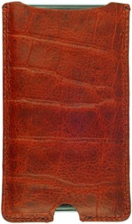 iPhone 6 Plus Leather Sleeve Case, Genuine Leather, Crocodile Grain, Handmade, Mahogany