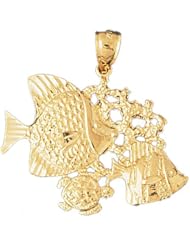 Dazzlers Solid 14 karats Gold Angelfish Goldfish Sea-Turtle Charm Pendant available in three colors from jewelsberry (weights: 4.7 grams only)