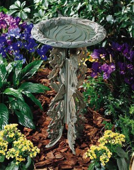 Pedestal Butterfly Birdbath Weathered Limestone