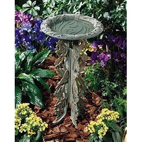 Pedestal Butterfly Birdbath Weathered Limestone by A Bird's Home