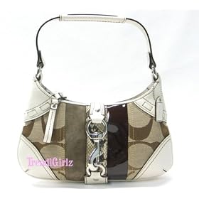 AUTHENTIC COACH SIGNATURE HAMPTONS STRIPE SMALL HOBO 10287 (Off White; Petite)