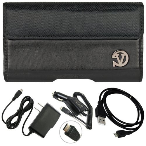Black Portola Classy Durable Holster Leather Pouch Case with Stylus Holder and Belt Clip for Samsung Galaxy S4 Android Smartphone 4G LTE (Jelly Bean) + Includes a Rapid USB Travel Car Charger + Rapid USB Travel Home Wall Charger + Black Color USB Data Sync Cable for your device