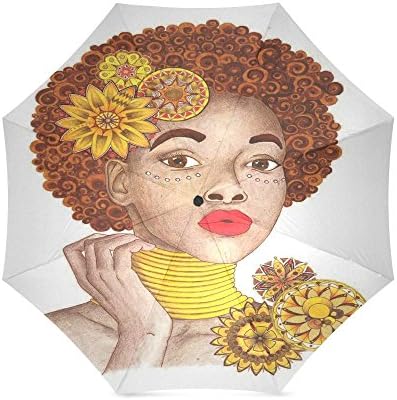 Beautiful and Sexy African Woman art Folding Rain /Sun Umbrella Travel Umbrella Anti-UV