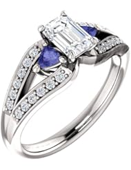 Platinum Emerald Cut Diamond and Tanzanite Ring -- LIFETIME WARRANTY