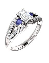 18K White Gold Emerald Cut Diamond and Tanzanite Ring -- LIFETIME WARRANTY