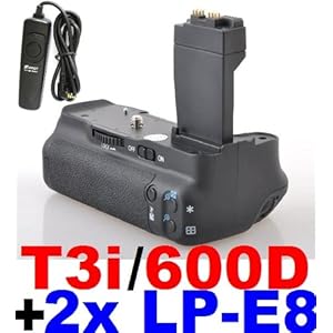 Battery Grip for Canon EOS 550D 600D/Rebel T2i T3i Camera+2x Canon LP-E8 Compatible Li-ion Battery + Remote for Canon RS-60E3 Battery Grip for Canon EOS 550D 600D/Rebel T2i T3i Camera+2x Canon LP-E8 Compatible Li-ion Battery + Remote for Canon RS-60E3
