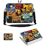 Meffort Inc 17 17.3 inch Neoprene Laptop Sleeve Bag Carrying Case with Adjustable Shoulder Strap & Matching Skin Sticker, Mouse Pad Combo - Famous Painting